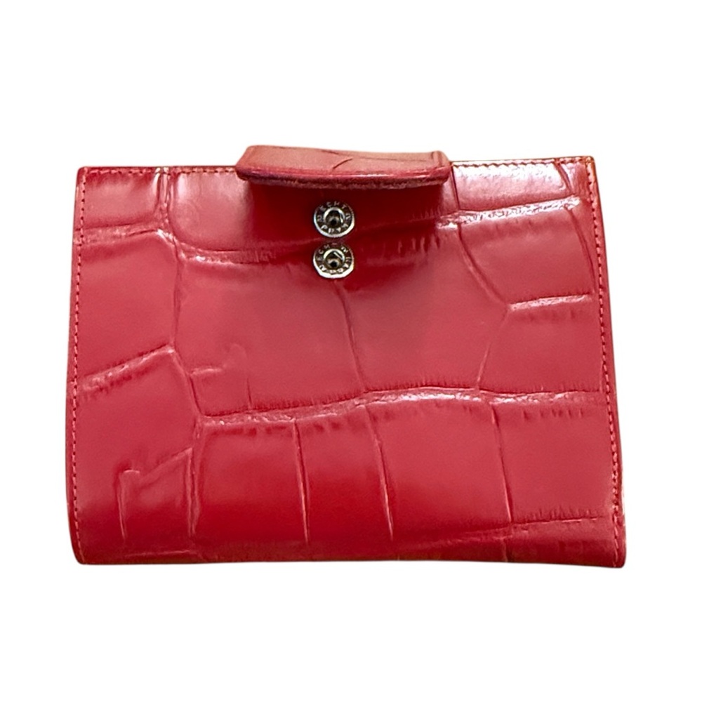 Red Croc-Embossed Leather RFID Wallet Organizer Accordion Multi Compartment Snap - Picture 12 of 13